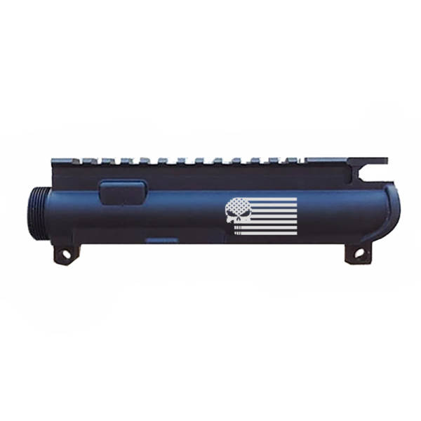 AR-15 UPPER RECEIVER ENGRAVED- FLAG Punisher Skull