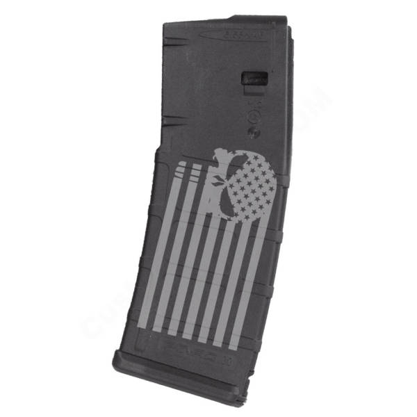 AR15 Magazine Magpul Pmag 30rd laser engraved - Punisher skull us flag