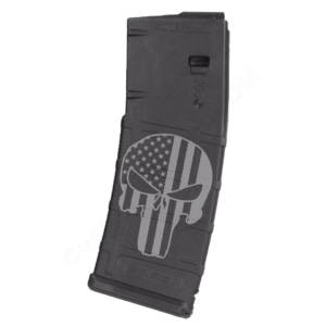 AR15 Magazine Magpul Pmag 30rd laser engraved - Punisher skull Flag