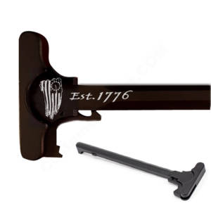 AR-15 Laser Engraved Charging Handle - est 1776 waving flag