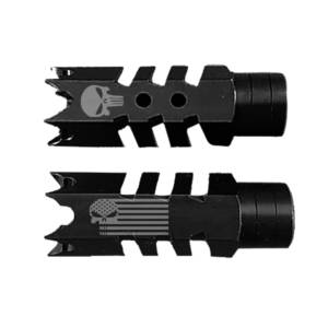 .223/5.56/.22LR Shark Muzzle Brake 1/2x28 Pitch - Punisher skull flag