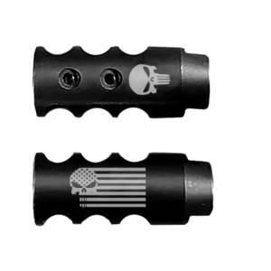 .223/5.56/.22LR Competition Muzzle Brake 1/2x28 TPI - Punisher Skull US Flag