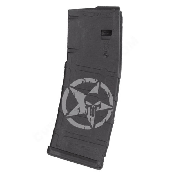 AR15 Magazine Magpul Pmag 30rd laser engraved - Punisher skull star