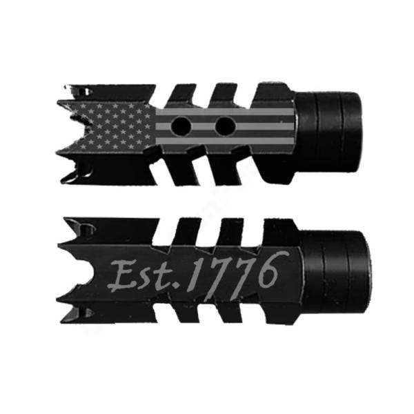 .223/5.56/.22LR Shark Muzzle Brake 1/2x28 Pitch - US Flag est.1776