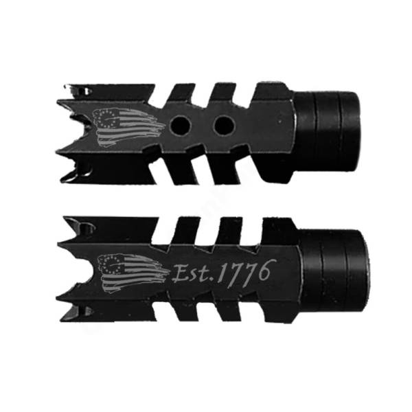 .223/5.56/.22LR Shark Muzzle Brake 1/2x28 Pitch - 1776 waving flag