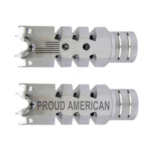 .223/5.56 1/2″X28 Shark Muzzle Brake Stainless Laser Engraved - Proud American US Flag