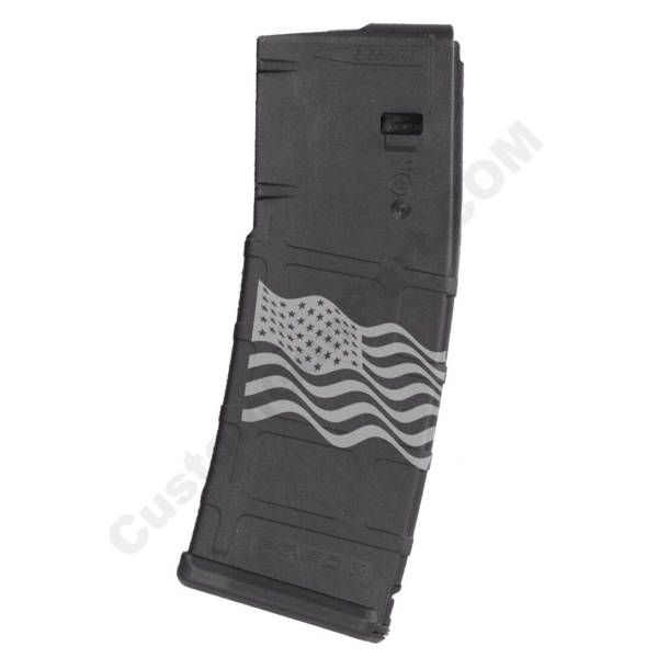 AR15 Magazine Magpul Pmag 30rd laser engraved - US Flag waving