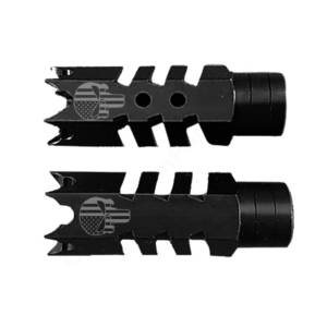 .223/5.56/.22LR Shark Muzzle Brake 1/2x28 Pitch - the Punisher Skull US Flag