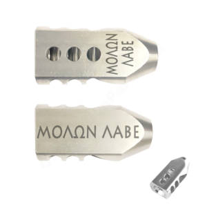 .223/5.56 TANKER Stainless STEEL MUZZLE BRAKE Laser Engraved - Molon Labe